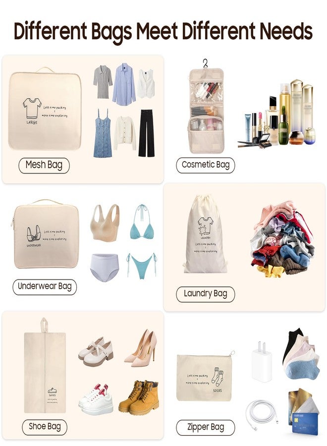 SKYREH 8 Set Travel Packing Organizers- Luggage Organizer for Suitcase Organization with Hanging Toiletry, Shoe & Laundry Bags, Packing Cubes for Travel Essentials, Cute Gifts for Women, Beige - Image 4